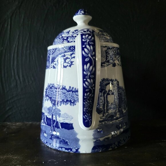 Spode Blue Italian Ascot Teapot Coffee Pot Blue Transferware 36 oz, Chateaucore - Picture 2 of 12